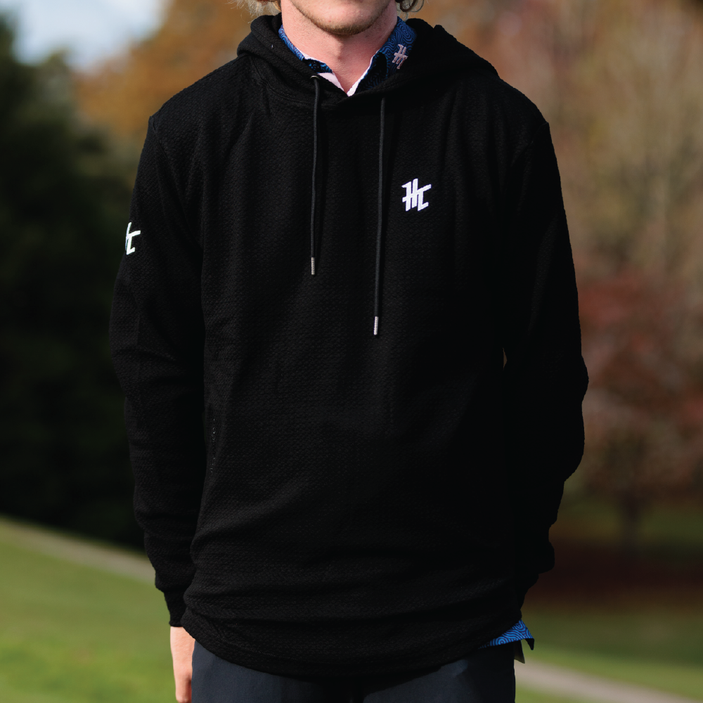 BLACK WAFFLE KNIT HOODIE