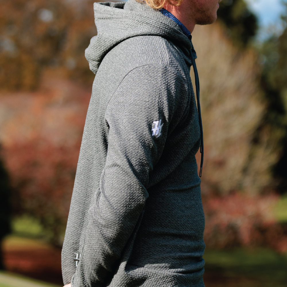 CHARCOAL WAFFLE KNIT HOODIE