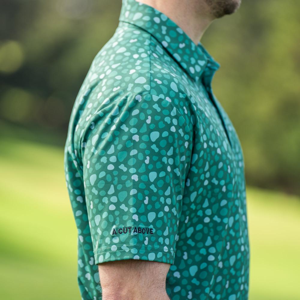 Side view of the Green In Reg Polo by High Cut Golf NZ