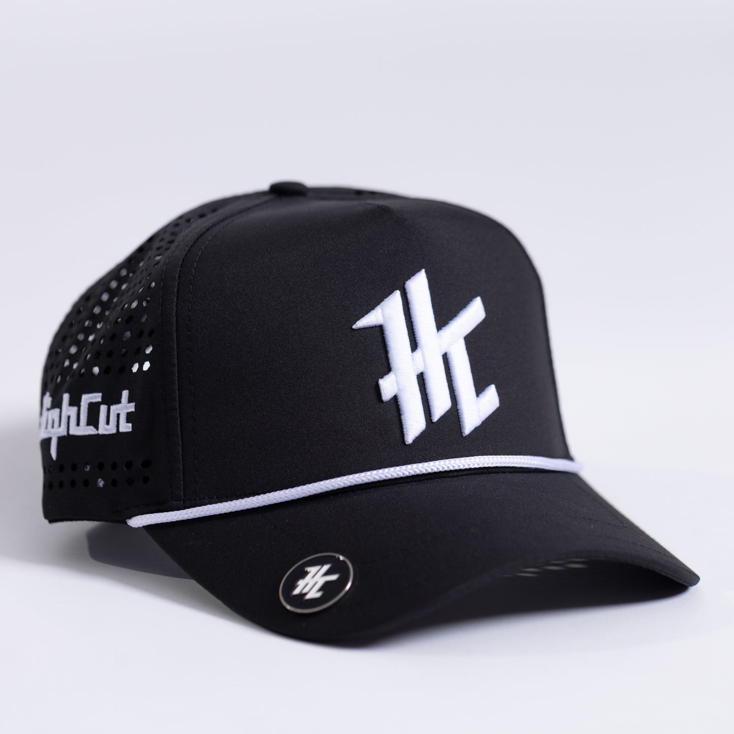 Black Cap with a White HC Logo by HighCut Golf New Zealand.