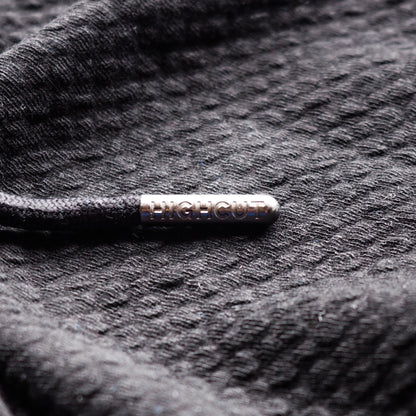 BLACK WAFFLE KNIT HOODIE