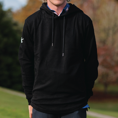 BLACK WAFFLE KNIT HOODIE