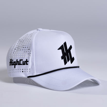 White Cap with a Black HC Logo by HighCut Golf New Zealand.